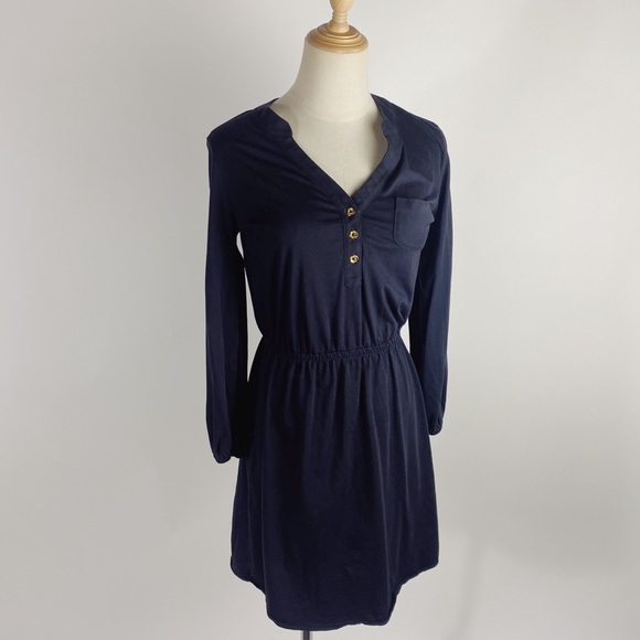 LILLY PULITZER Becket Pima Cotton Long Sleeve Black Dress Womens XSmall - Picture 2 of 10